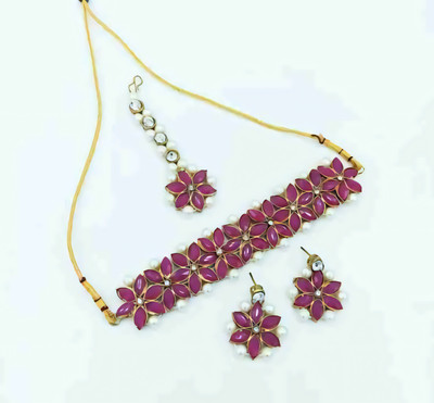 ZEER Creation Copper Gold-plated Pink Jewellery Set(Pack of 1)