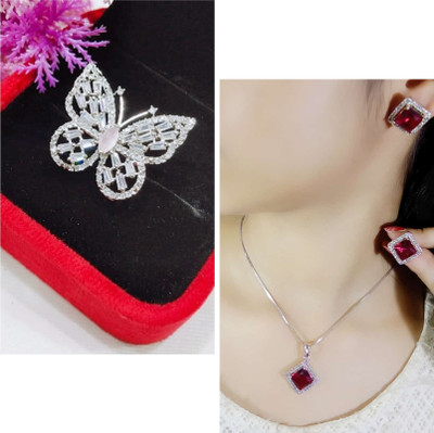 house of common Alloy Sterling Silver Pink, Red Jewellery Set(Pack of 3)