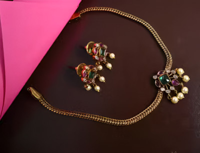 Influtive Traditional Wedding Wear Necklace/Jewellery Set For Women and Girls Cubic Zirconia Gold-plated Plated Brass Necklace Set