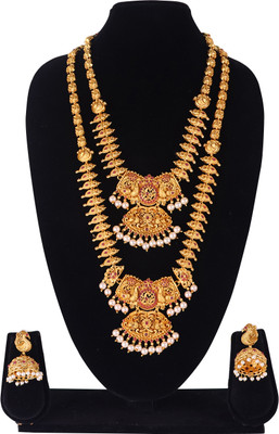 Ethnicking Copper Gold-plated Maroon Jewellery Set(Pack of 2)