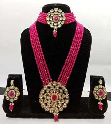 jatin imitation Metal Gold-plated Pink Jewellery Set(Pack of 3)