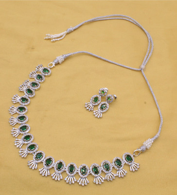 Diamond Drift Copper Silver Green Jewellery Set(Pack of 3)