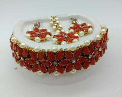 Chikku Alloy Gold-plated Red Jewellery Set(Pack of 1)