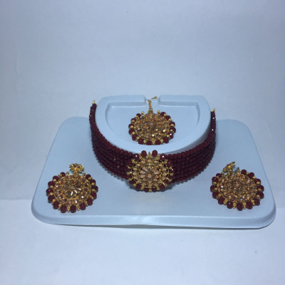 Chikku Alloy Gold-plated Maroon Jewellery Set(Pack of 1)