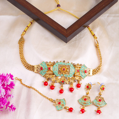 SS IMITATION JEWELLERY Alloy Gold-plated Red Jewellery Set(Pack of 3)