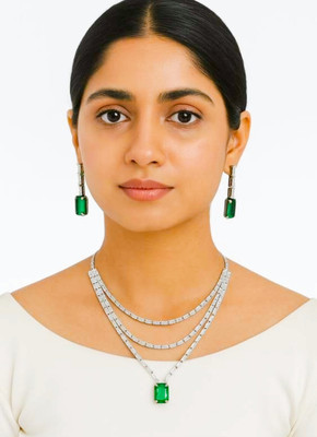 V.V. Sons Alloy Sterling Silver Green, White Jewellery Set(Pack of 1)