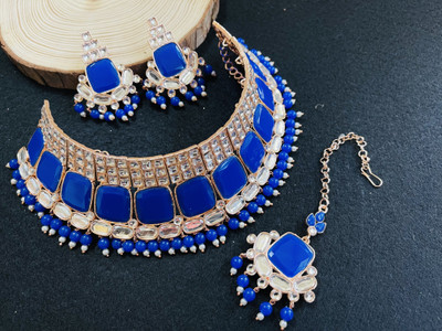 VATSALYA creation Alloy Gold-plated Blue Jewellery Set(Pack of 3)