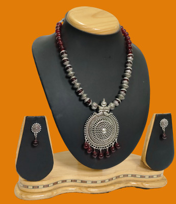 HARIHARA FASHION Oxidised Silver Maroon, Silver Jewellery Set(Pack of 1)