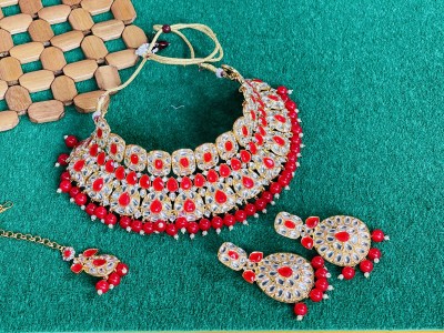 VATSALYA creation Alloy Gold-plated, Silver Red Jewellery Set(Pack of 1)