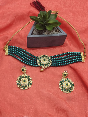 Rukma Alloy Gold-plated Green Jewellery Set(Pack of 3)