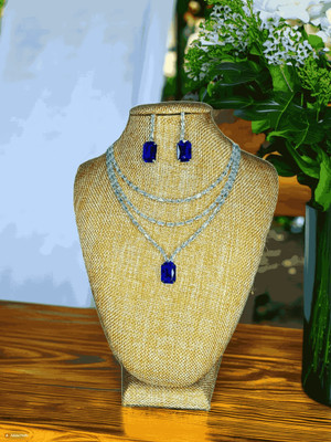 V.V. Sons Alloy Sterling Silver Blue Jewellery Set(Pack of 1)