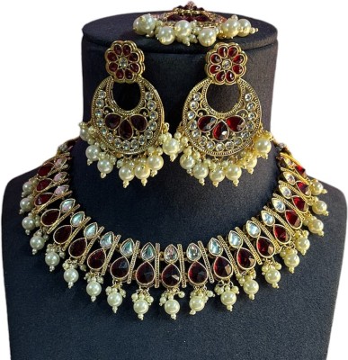 Antiquejewellry Alloy Maroon Jewellery Set(Pack of 4)