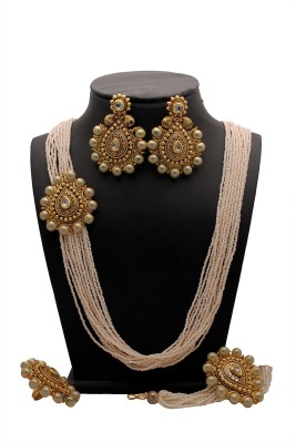 piah fashion Brass Gold-plated White Jewellery Set(Pack of 1)