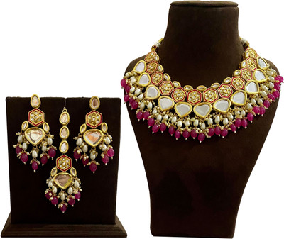 NUHA TRADERS Metal, Glass, Alloy Gold-plated Pink Jewellery Set(Pack of 4)
