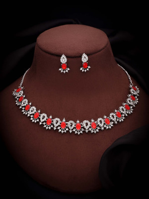 Vedda Brass Gold-plated Silver, White, Red Jewellery Set(Pack of 1)