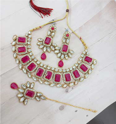 Chrishan Alloy Gold-plated Ruby Red Jewellery Set(Pack of 1)