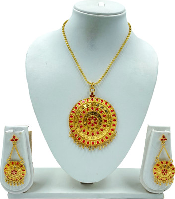 Daneen Copper Gold-plated Red Jewellery Set(Pack of 3)