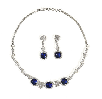 GEMRON JEWEL Brass Rhodium Blue Jewellery Set(Pack of 1)