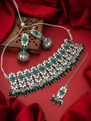 LUXOR Brass Silver Green Jewellery Set(Pack of 1)