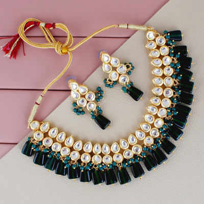 Lucky Jewellery Alloy Gold-plated Green Jewellery Set(Pack of 3)