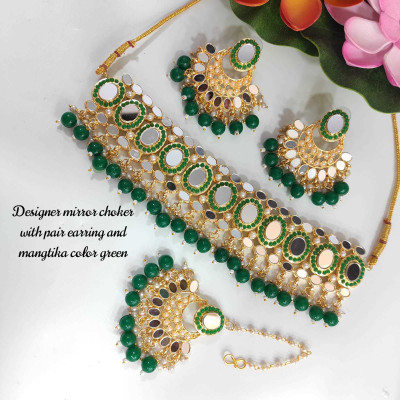 Raj creation Brass Gold-plated Green Jewellery Set(Pack of 1)