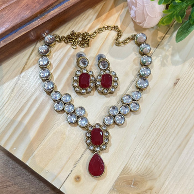 JN Handicraft Alloy Copper Maroon Jewellery Set(Pack of 1)