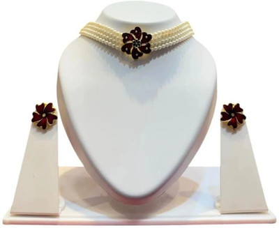 RNJewels Alloy Gold-plated White, Maroon Jewellery Set(Pack of 1)