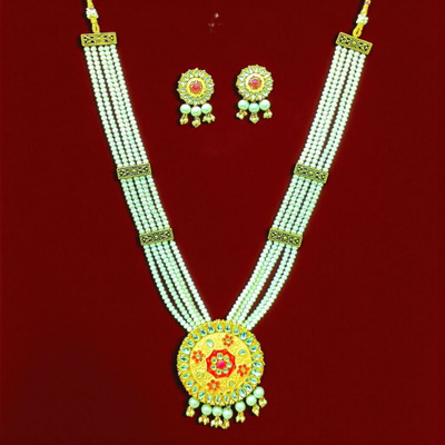 Aroras Bridal & Fashion Jewellery Brass Gold-plated Maroon Jewellery Set(Pack of 1)