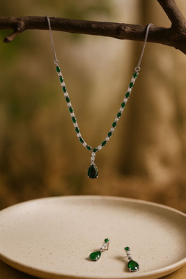 AURANESTZ Alloy Silver Green Jewellery Set(Pack of 1)