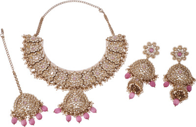 Saloni Fashion Jewellery Brass Gold-plated Pink Jewellery Set(Pack of 4)