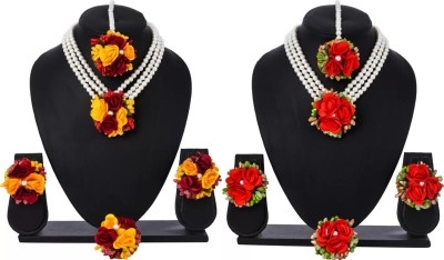 RAGABANDHA DESIGN STUDIO Fabric Red, Yellow, Red, Green Jewellery Set(Pack of 2)