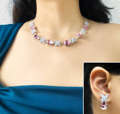 Vacker Alloy Silver Pink Jewellery Set(Pack of 1)