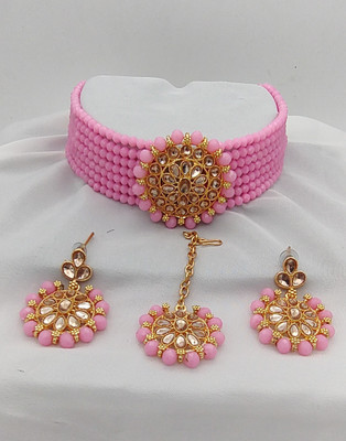 RPJEWEL Alloy Gold-plated Pink Jewellery Set(Pack of 1)