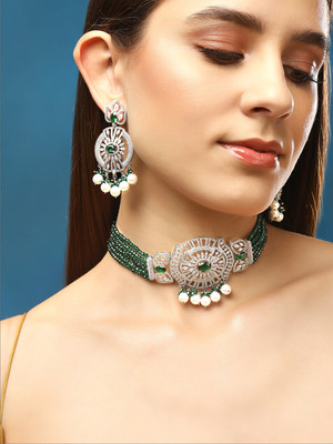RUBANS Copper Rhodium Silver, Green Jewellery Set(Pack of 2)
