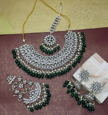 Yuzi Jewells Alloy Gold-plated Green, Silver Jewellery Set(Pack of 5)