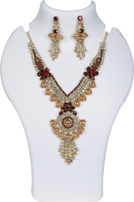 MIRAYA JEWELS Brass Gold-plated Maroon Jewellery Set(Pack of 1)