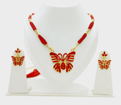 shree balaji gold Copper, Dori, Alloy Gold-plated Red Jewellery Set(Pack of 1)