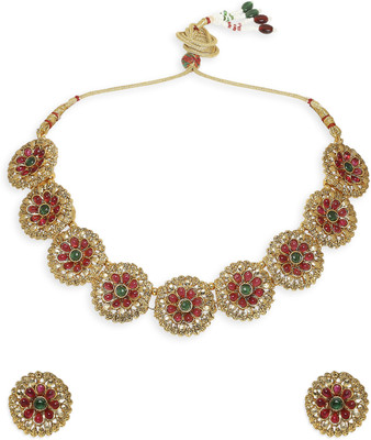 Oomph Alloy Gold-plated Red, Green, Gold Jewellery Set(Pack of 2)