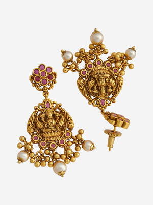 Kushal's Fashion Jewellery Copper Gold-plated Red Jewellery Set(Pack of 3)