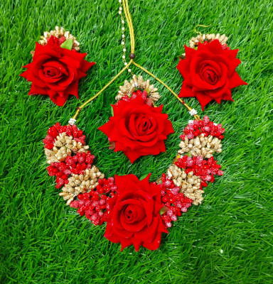 Neha Fabric Red, Gold Jewellery Set(Pack of 3)
