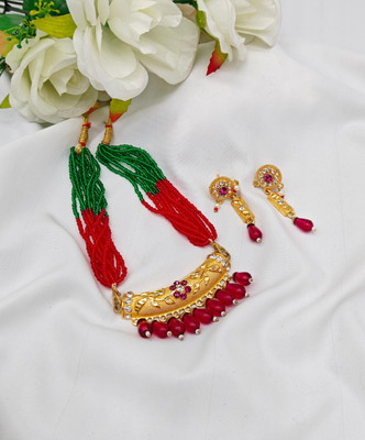 Dado sutho Brass Gold-plated Gold, Red Jewellery Set(Pack of 1)