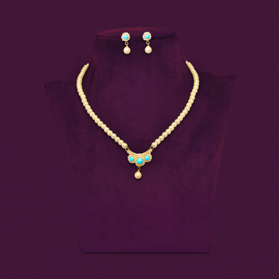 kashvi pearls and jewellers Shell Gold-plated White, Green Jewellery Set(Pack of 1)