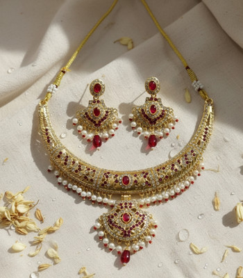 LookVilla Brass Brass, Gold-plated Gold, Red Jewellery Set(Pack of 1)