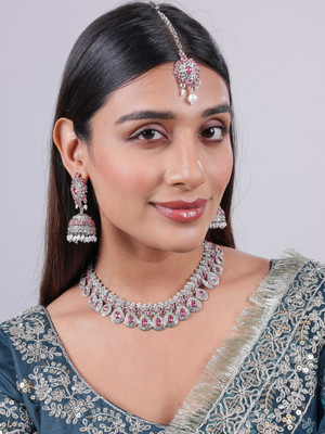 VATSALYA creation Alloy Silver Pink Jewellery Set(Pack of 1)