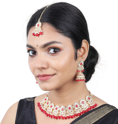 Estele Alloy Gold-plated Red Jewellery Set(Pack of 3)
