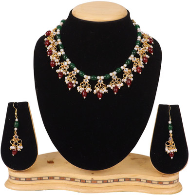 Swarajshop Alloy Gold-plated Maroon, Green Jewellery Set(Pack of 3)