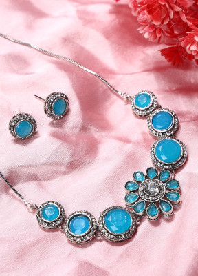 MJ and Daughters Alloy Silver Blue Jewellery Set(Pack of 1)