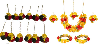 Rakhdi Jewellery Fabric Green, Yellow, Red, Green, Yellow Jewellery Set(Pack of 2)