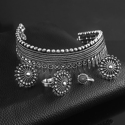 Haniya Oxidised Silver Silver Silver Jewellery Set(Pack of 4)