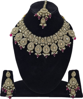 GAZAL ENTERPRISES Alloy Gold-plated Gold, Ruby Red Jewellery Set(Pack of 4)